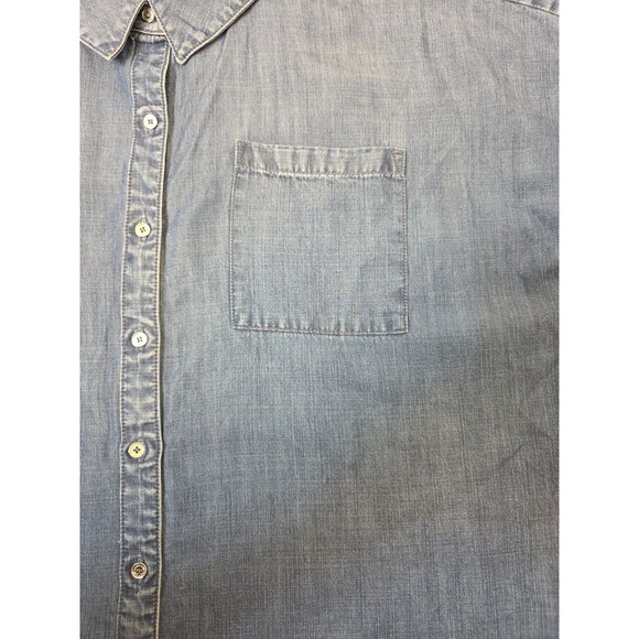 Calvin Klein 2X Plus Chambray Lyocell Denim Button Front Short Sleeve Top Blue - Picture 6 of 12